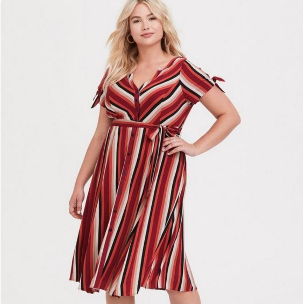 NWT TORRID Striped Midi Challis Shirt Dress